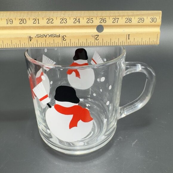 Luminarc Clear Glass Cup Mug Snow Snowman Holiday Christmas Set 2 Mugs Cups VTG - Picture 4 of 7